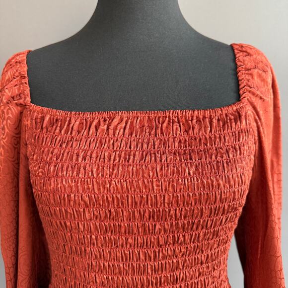 Wrangler Retro Shine Smoked Bodice Dress - orange - rust - silky - midi - size S - Picture 12 of 14